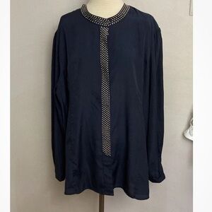 1-6 Diane Gilman Blue Top Blouse 3x Embellished Studs